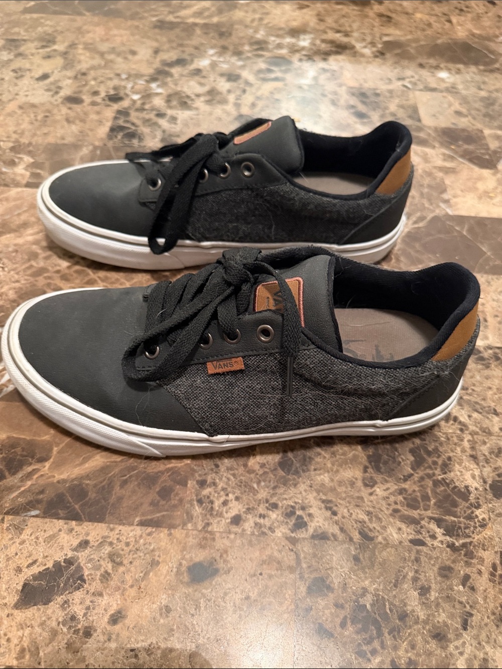 Vans Black Canvas Low-Top Sneakers with White Sole and Brown Accent - Picture 2 of 6